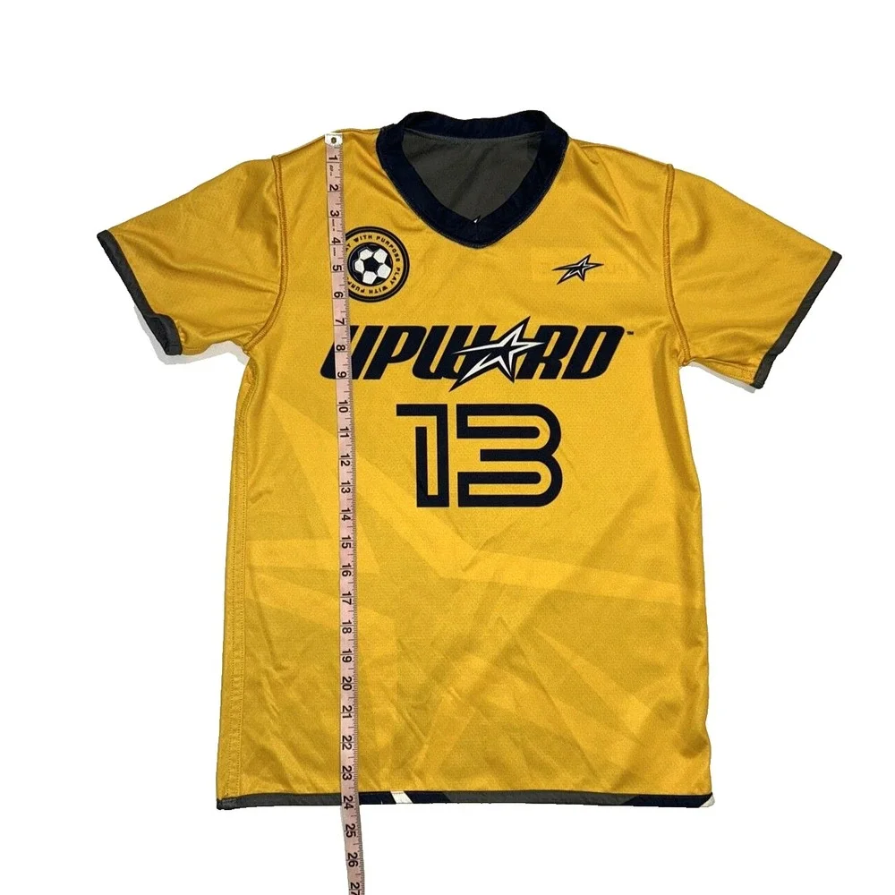 Upward Soccer Jersey Youth Large Yellow Gray Reversible Number 13‎ Short Sleeve